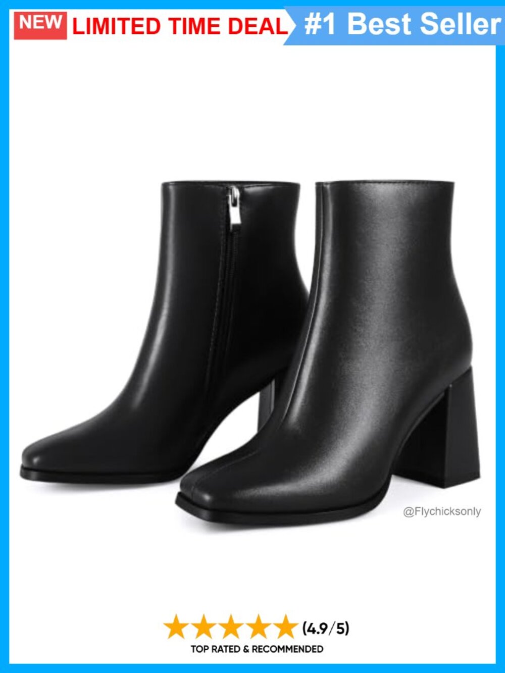Womens Square Toe Ankle Boots Chunky Block Heel Side Zipper Comfortable